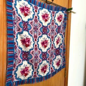 3/$15 Vintage 1960s Glentex Acrylic Square Scarf Fringed Magenta Red Blue Floral